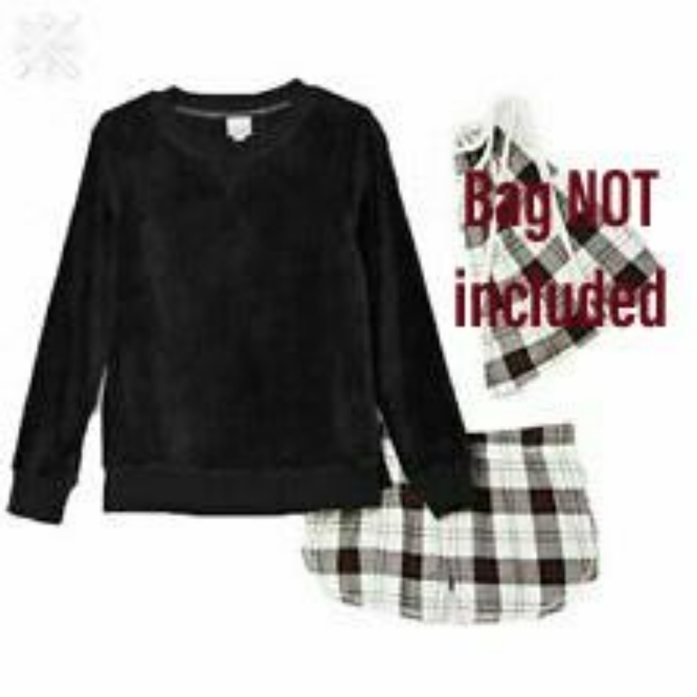 Wondershop Women's 2-Pc Plush Top Black/White Plaid Pajama Size M